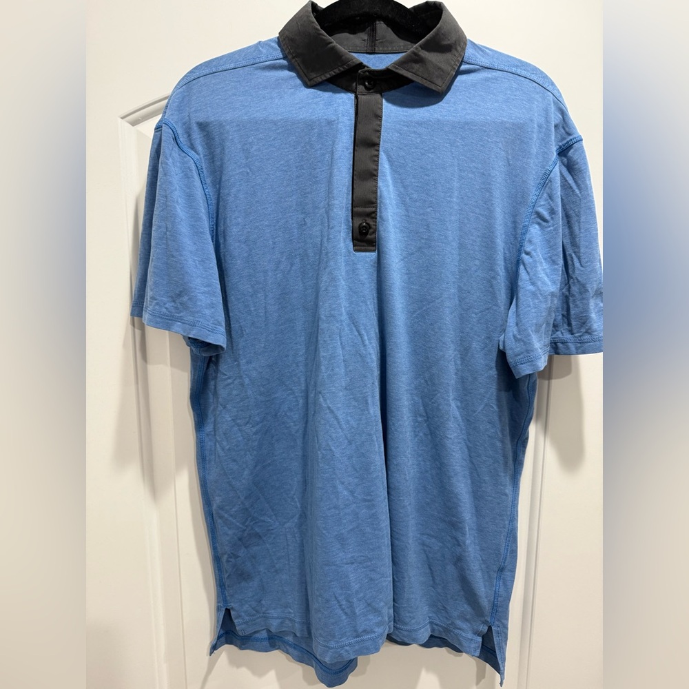 Men’s Lululemon Blue Polo Golf Shirt with Black Collar Large